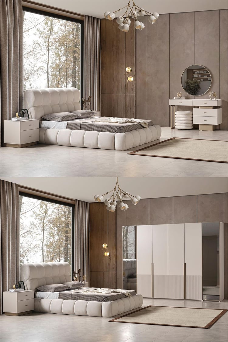 Eymense Silvar Aynalı Puflu Şifonyer Bej