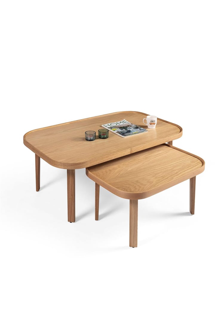 Eymense Verona Meşe Yan Sehpalı İkili Orta Sehpa Meşe