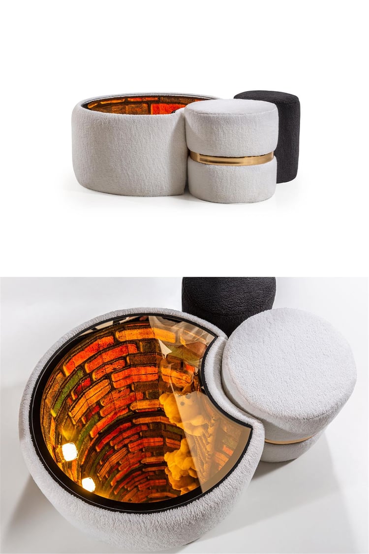 Eymense Well 3D Boyutlu Sonsuz Puflu Modüllü Üçlü Orta Sehpa Beyaz