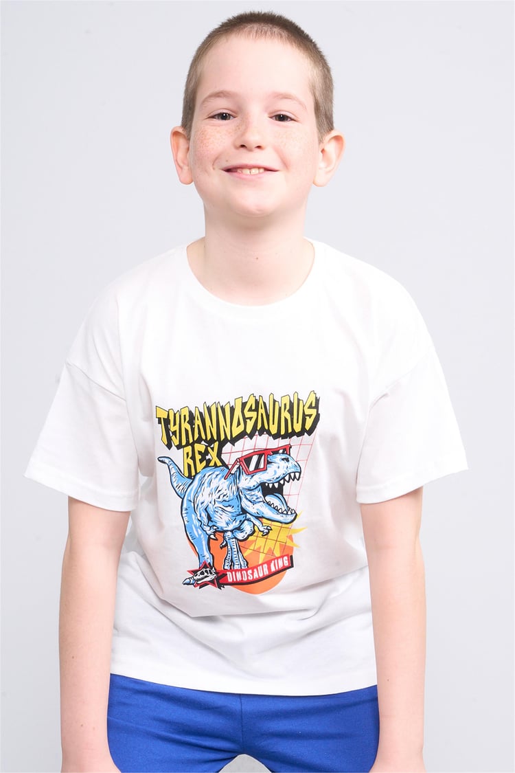 Fit Club 32311 Erkek Çocuk Bisiklet Yaka Openend Baskılı T-shirt 4-12 Yaş Ekru