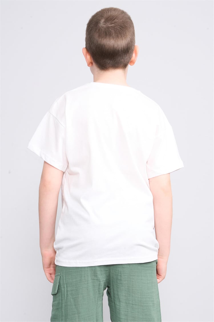Fit Club 32358 Erkek Çocuk Bisiklet Yaka Openend Baskılı T-shirt 4-12 Yaş Ekru