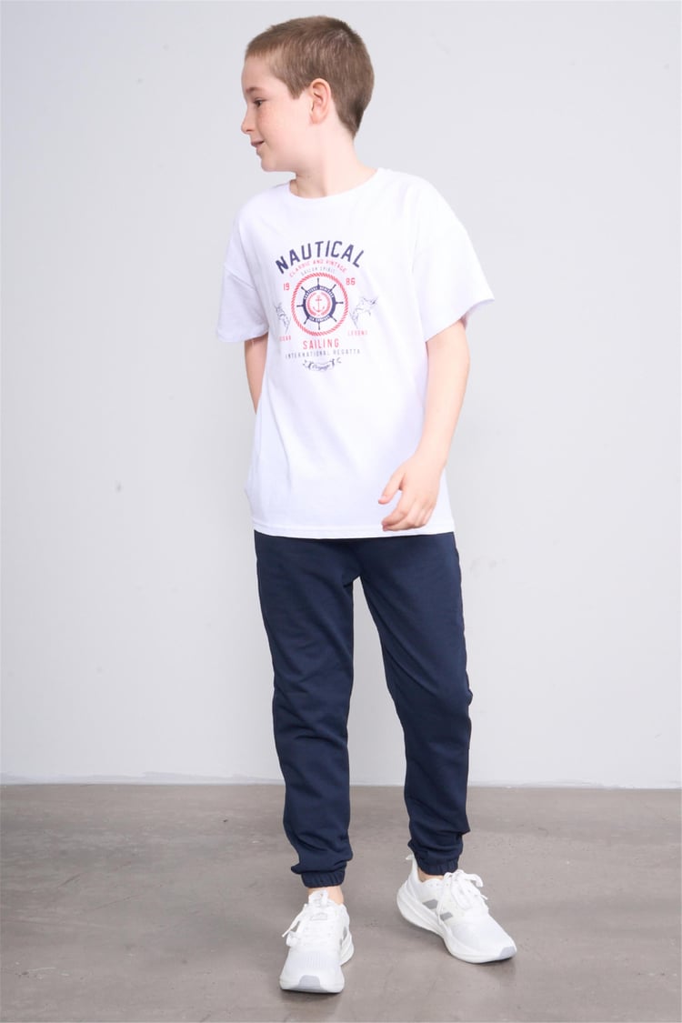 Fit Club 32532 Erkek Çocuk Bisiklet Yaka Openend Baskılı T-shirt 4-12 Yaş Beyaz