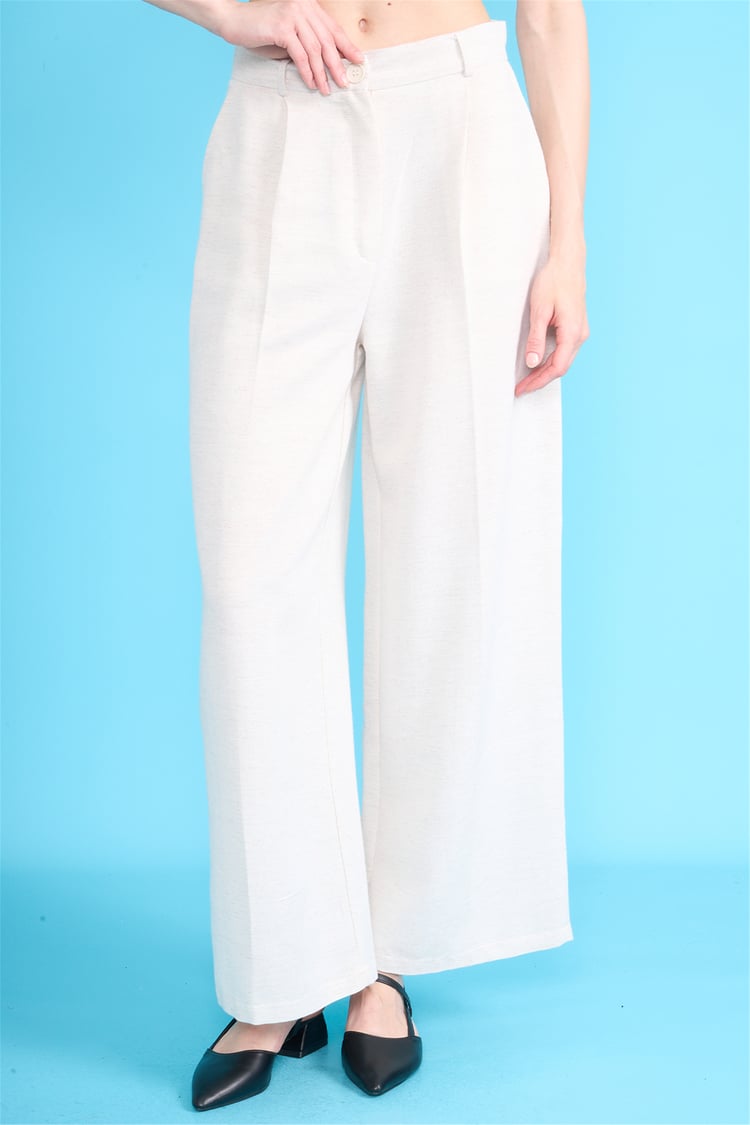 Fithit 7533 Bayan Hiri Keten Geniş Paça Pantolon Natural