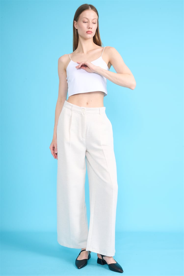 Fithit 7533 Bayan Hiri Keten Geniş Paça Pantolon Natural