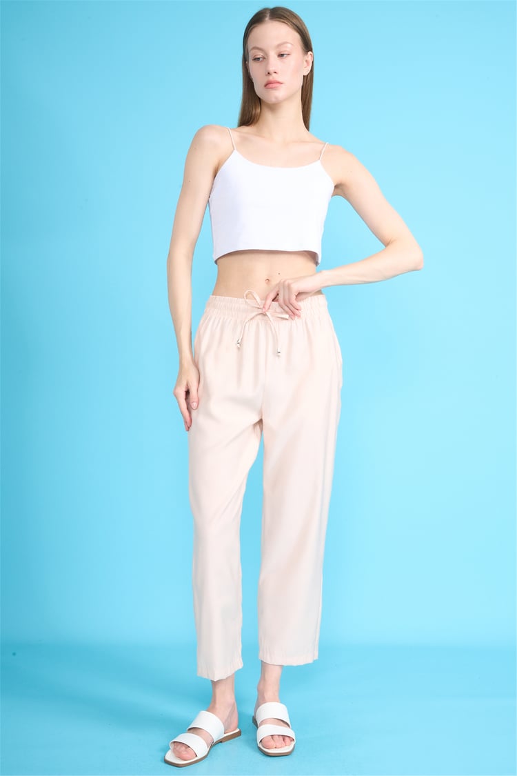 Fithit 7883 Bayan Geniş Paça Tencel Pantolon Bej
