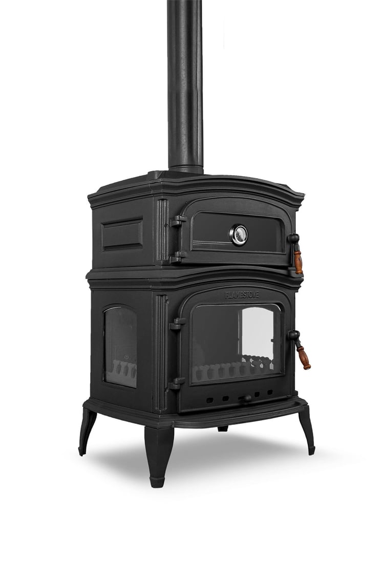 FLAME STOVE Altara 3 Camlı Yan Kapaklı Fırınlı Döküm Şömine Soba (34YK)