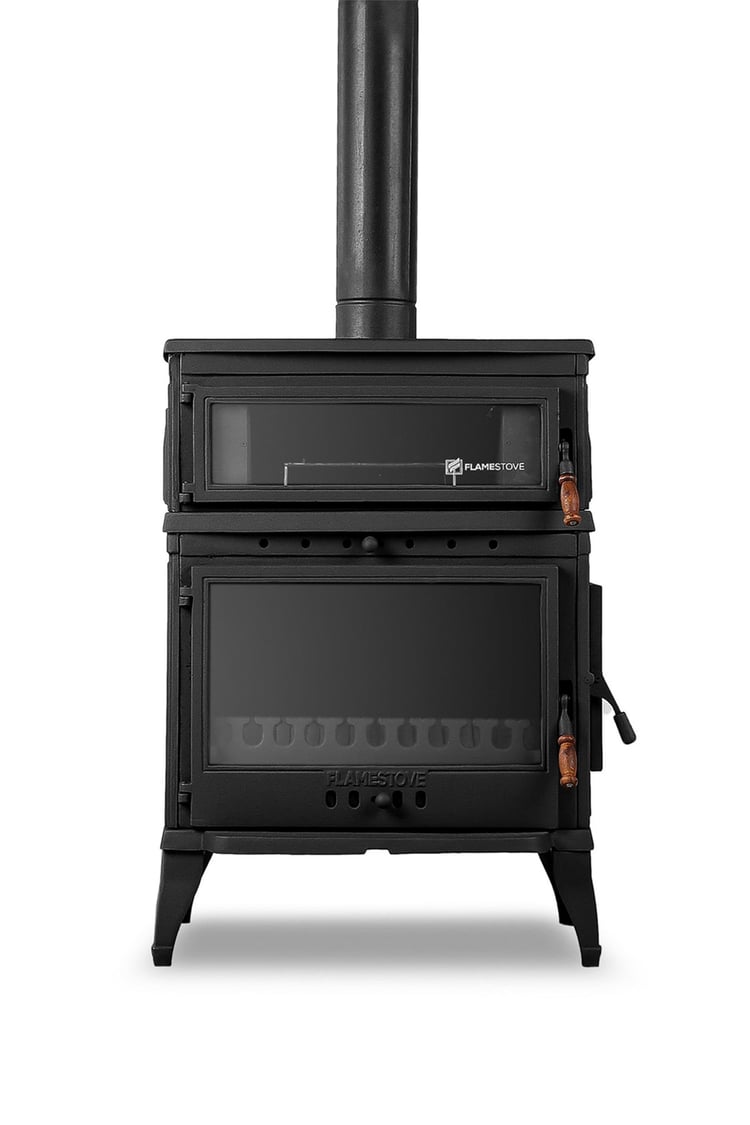 FLAME STOVE Retro 3 camlı yan kapaklı Fırınlı  Şömine Soba (45YK)