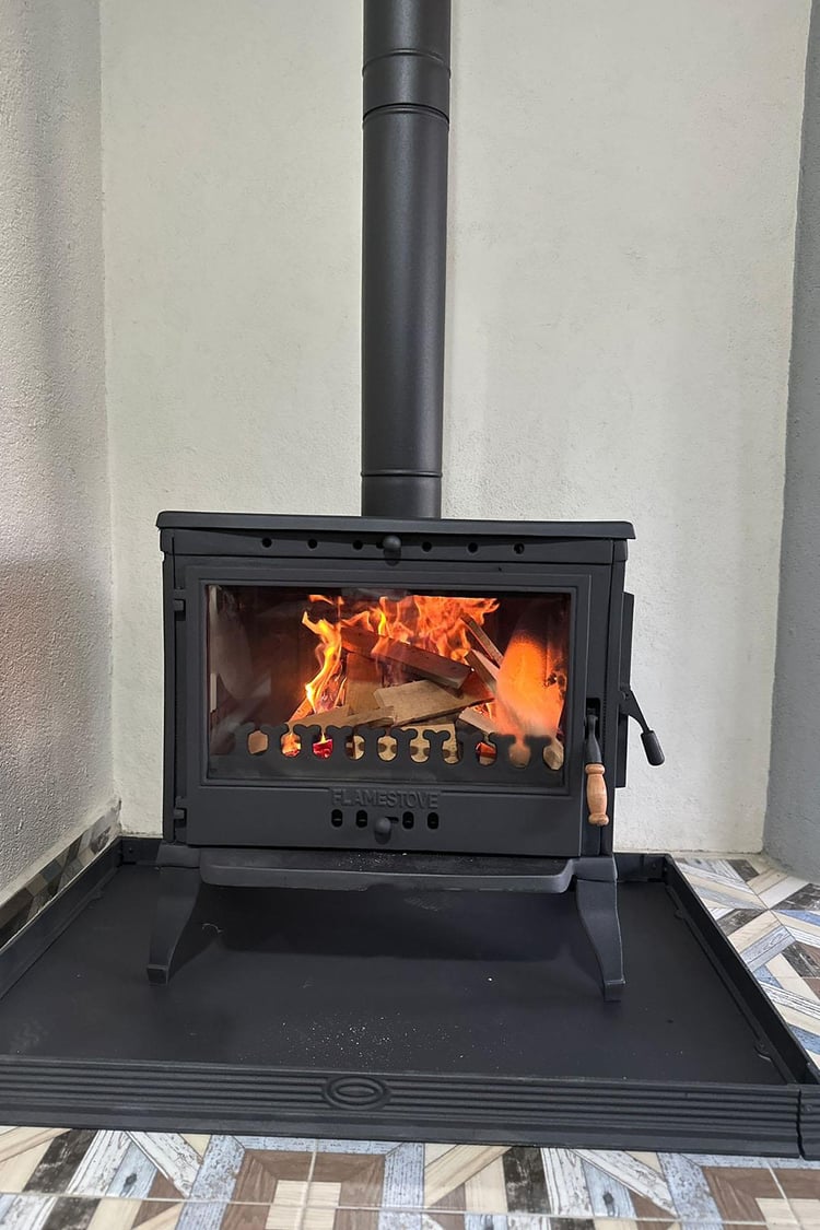 FLAME STOVE Retro Lüx Camlı, Yan Kapak Döküm Soba Şömine (42YK)