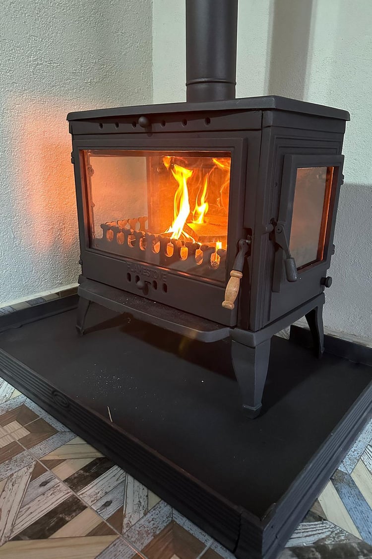 FLAME STOVE Retro Lüx Camlı, Yan Kapak Döküm Soba Şömine (42YK)