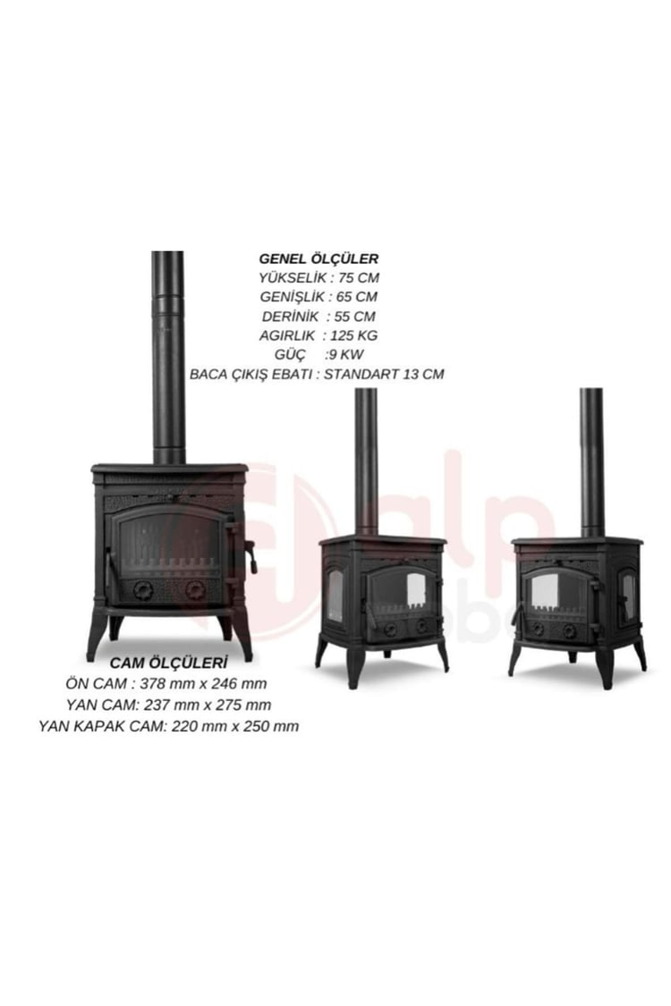 FLAME STOVE Sirius Ultra Yan Kapaklı, Camlı Döküm Soba Şömine (14YK)