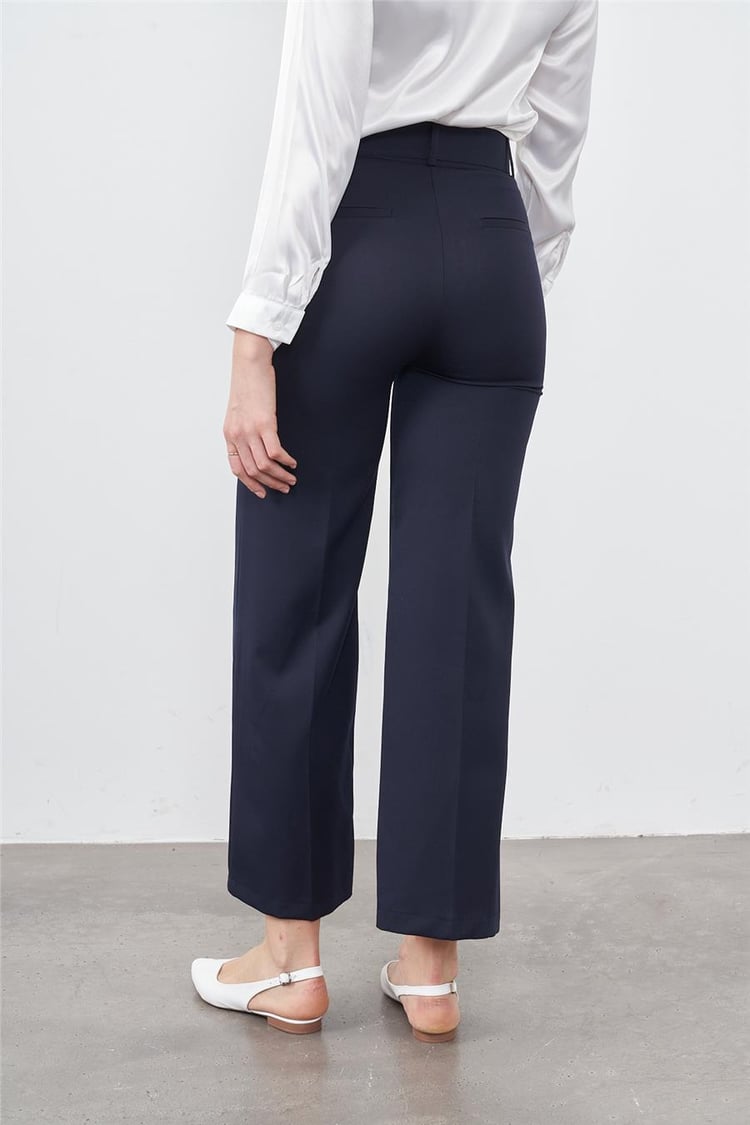 Güler Güleç 0014 Lacivert Kadın Geniş Paça Kemerli Pantolon
