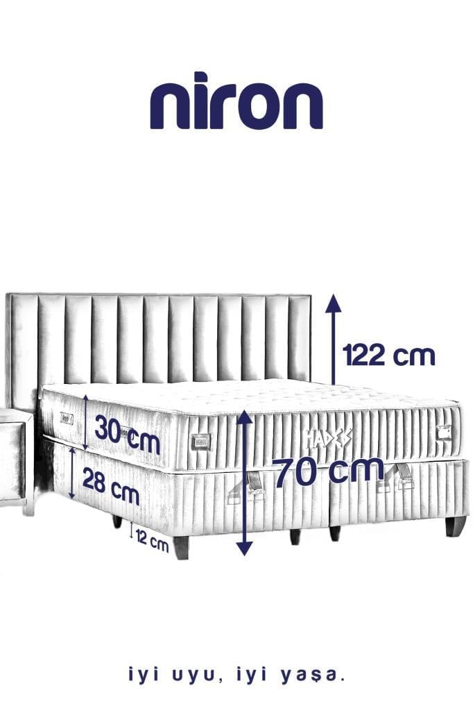 Hades Yatak Baza ve Başlık Seti 140x190 cm Çift Kişilik Paket Yaylı Lüks Yatak Krem Baza Başlık