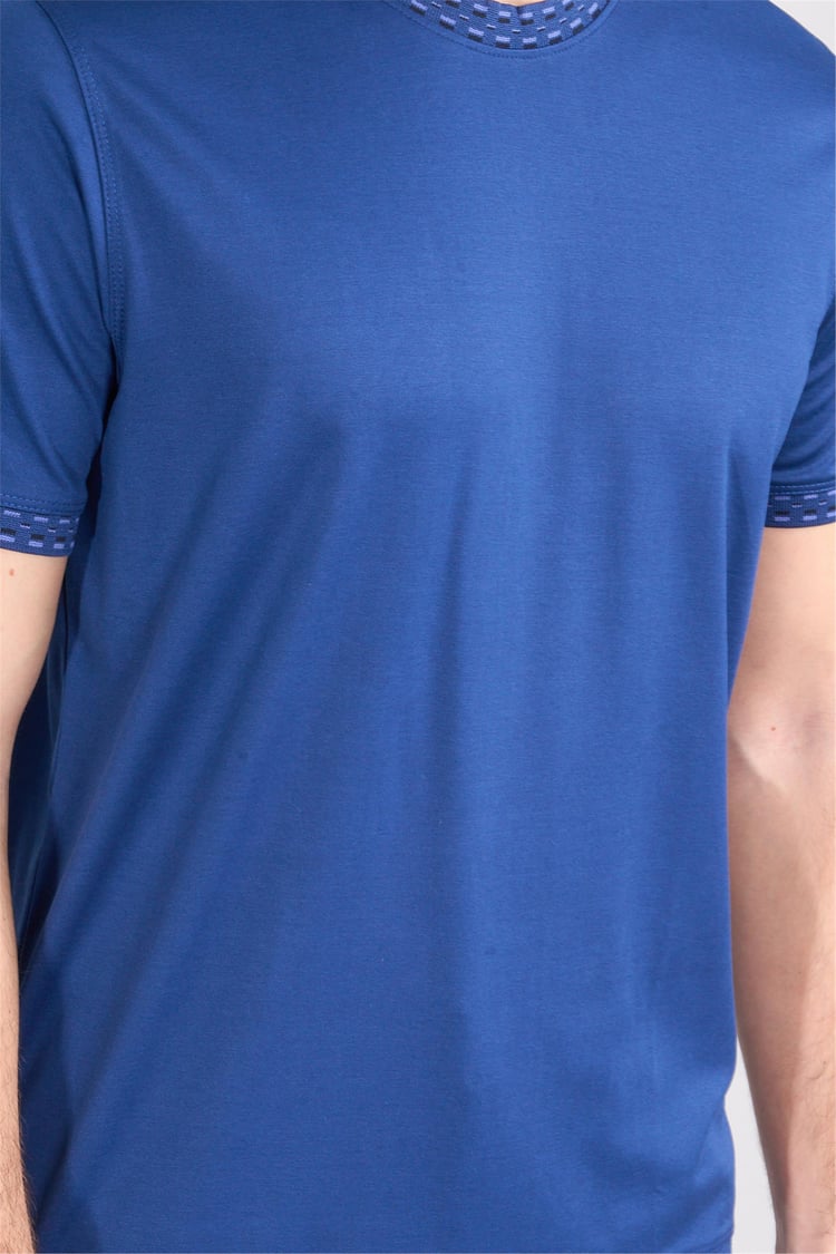 Halifaks A.Lacivert Erkek 12651 Trikolu Bısıklet Yaka Kısa Kol Etek Ribana Interlok T-Shirt