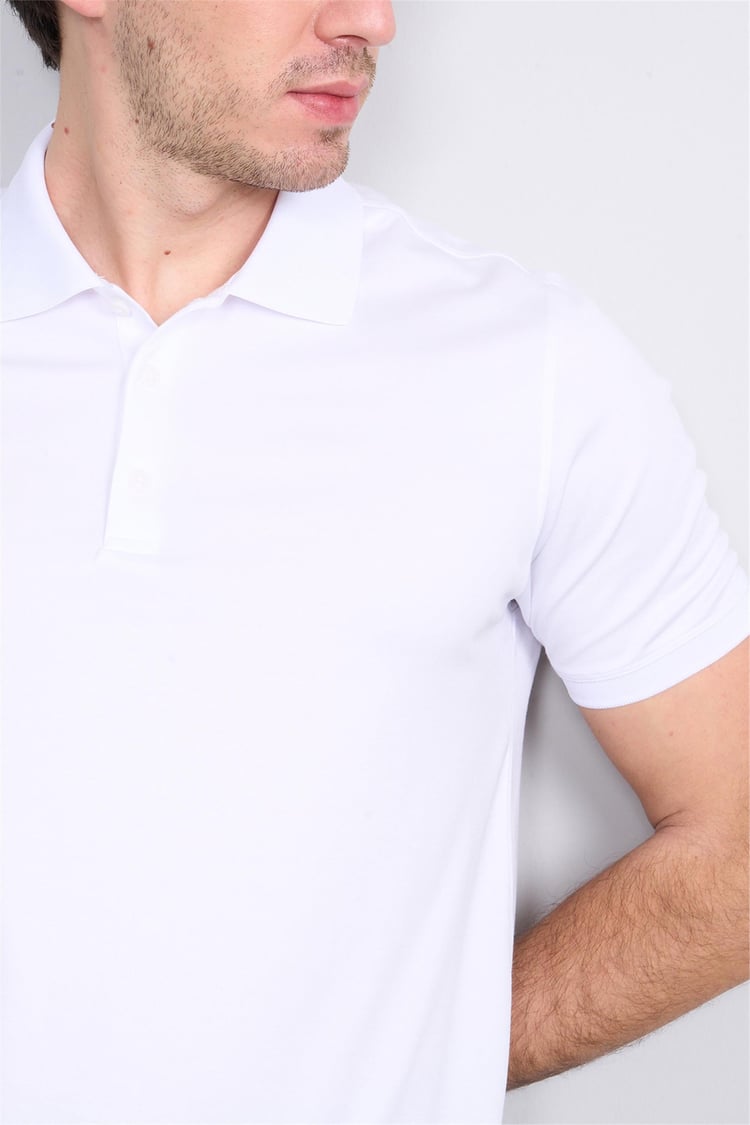 Halifaks Beyaz Erkek 12625 Düğmelı Polo Yaka Kısa Kol Etek Recme T-Shirt