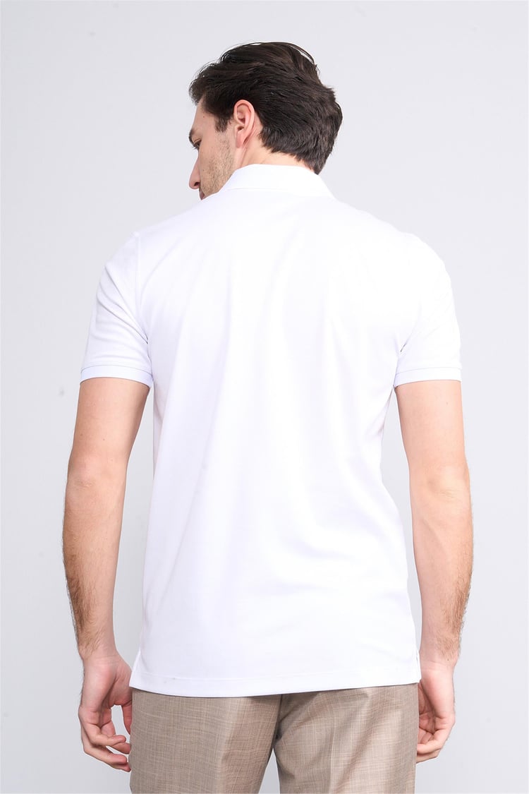 Halifaks Beyaz Erkek 12625 Düğmelı Polo Yaka Kısa Kol Etek Recme T-Shirt