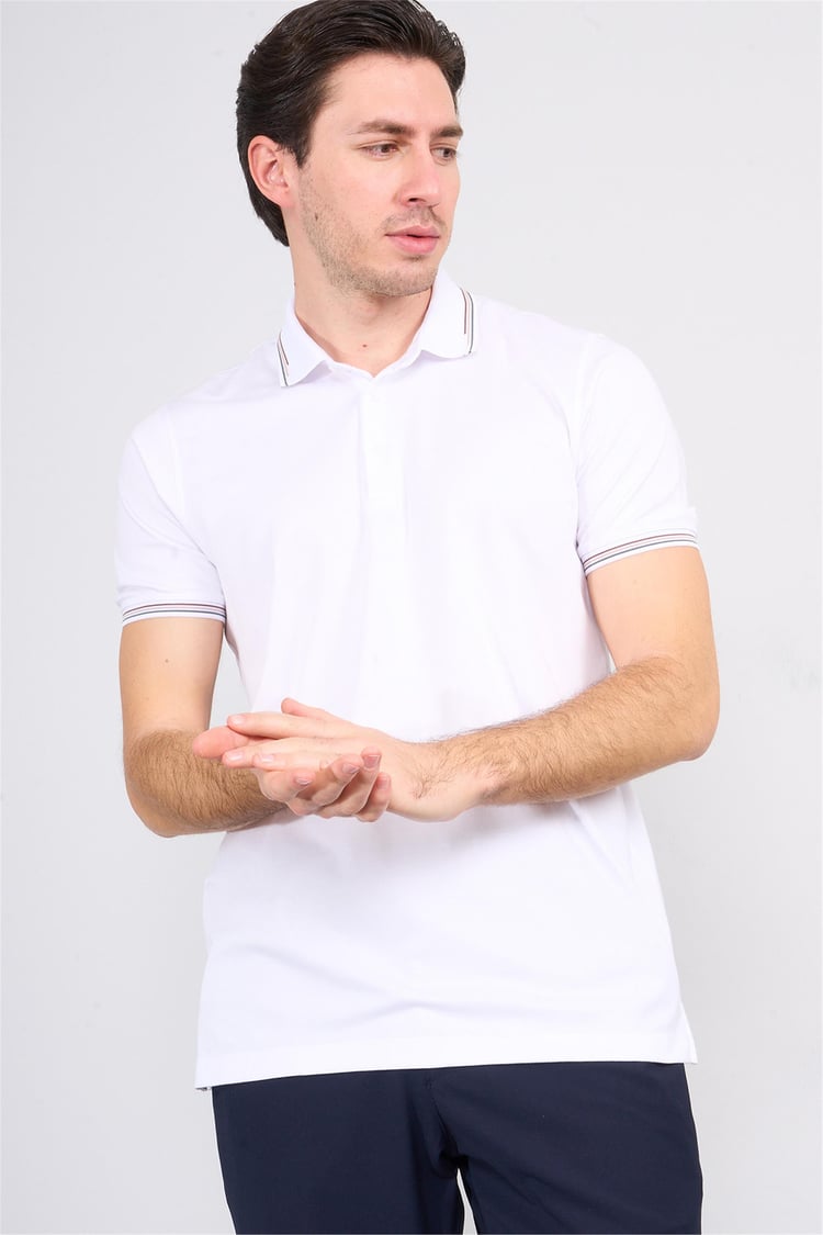 Halifaks Beyaz Erkek 12698 Düğmelı Kuşaklı Polo Kısa Kol Etek Recme T-Shirt