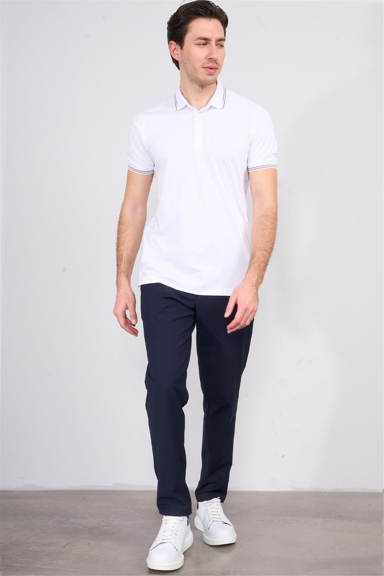 Halifaks Beyaz Erkek 12698 Düğmelı Kuşaklı Polo Kısa Kol Etek Recme T-Shirt