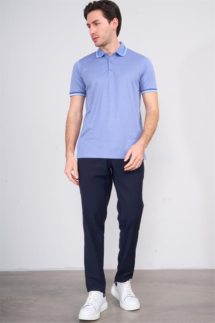 Halifaks İndigo Erkek 12637 Düğmelı Kuşaklı Polo Kısa Kol Etek Recme Interlokok T-Shirt