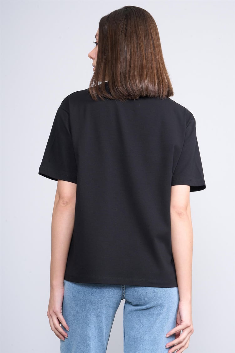 Helly Mb-5832 Sıyah Kadın Yazılı T-Shırt