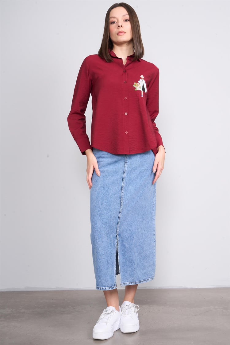 Helly Mg-5166 Kırmızı Kadın Kız Baskılı Gomlek