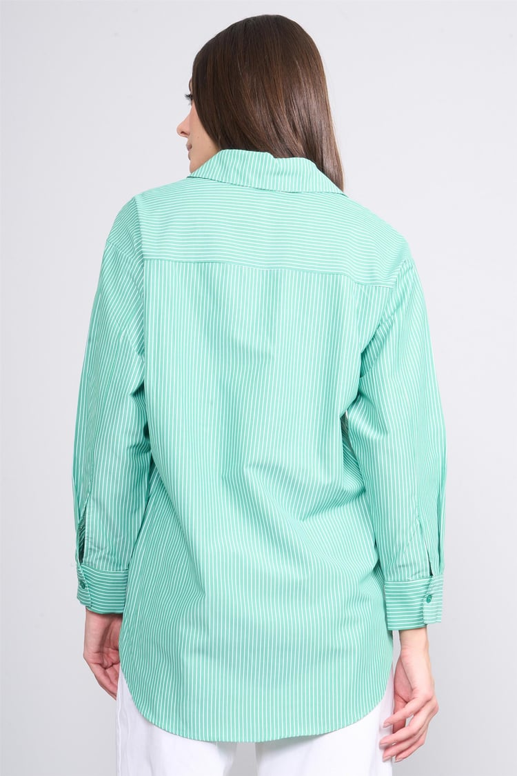 Helly Mg-5301 Yeşil Kadın Ayıcıklı Cızgılı Gömlek