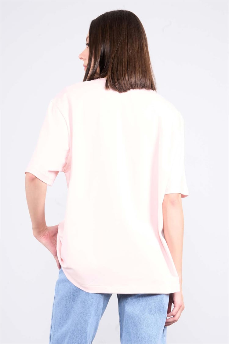 Helly Y25 Mb-6056 Pudra Kadın Stockholm Yazı Baskılı T-Shirt