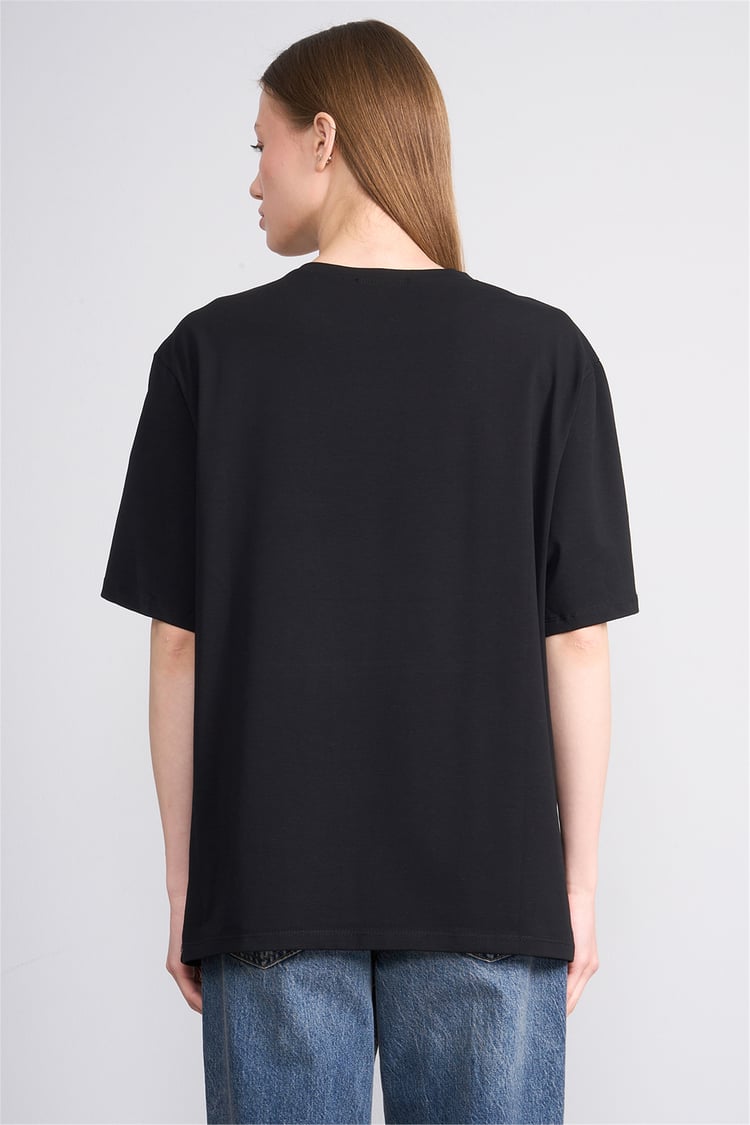 Helly Y25 Mb-6056 Siyah Kadın Stockholm Yazı Baskılı T-Shirt