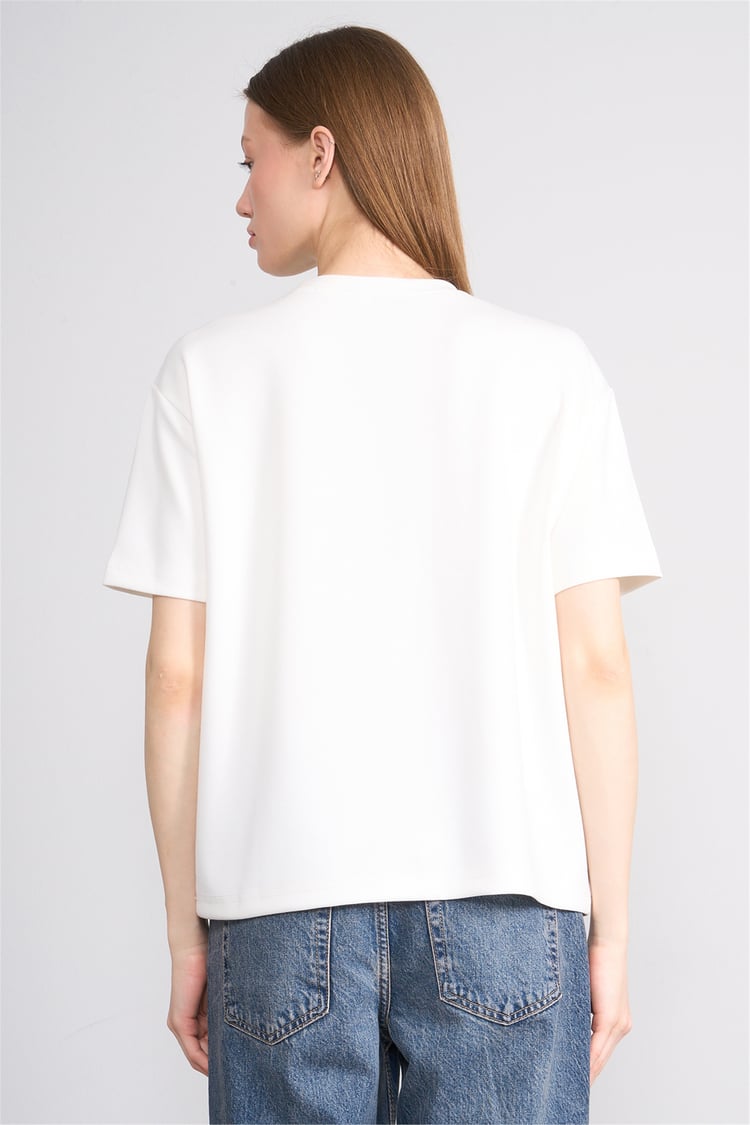 Helly Y26 Mb-5620 Ekru Kadın Bisiklet Yaka Tişört S-Xl
