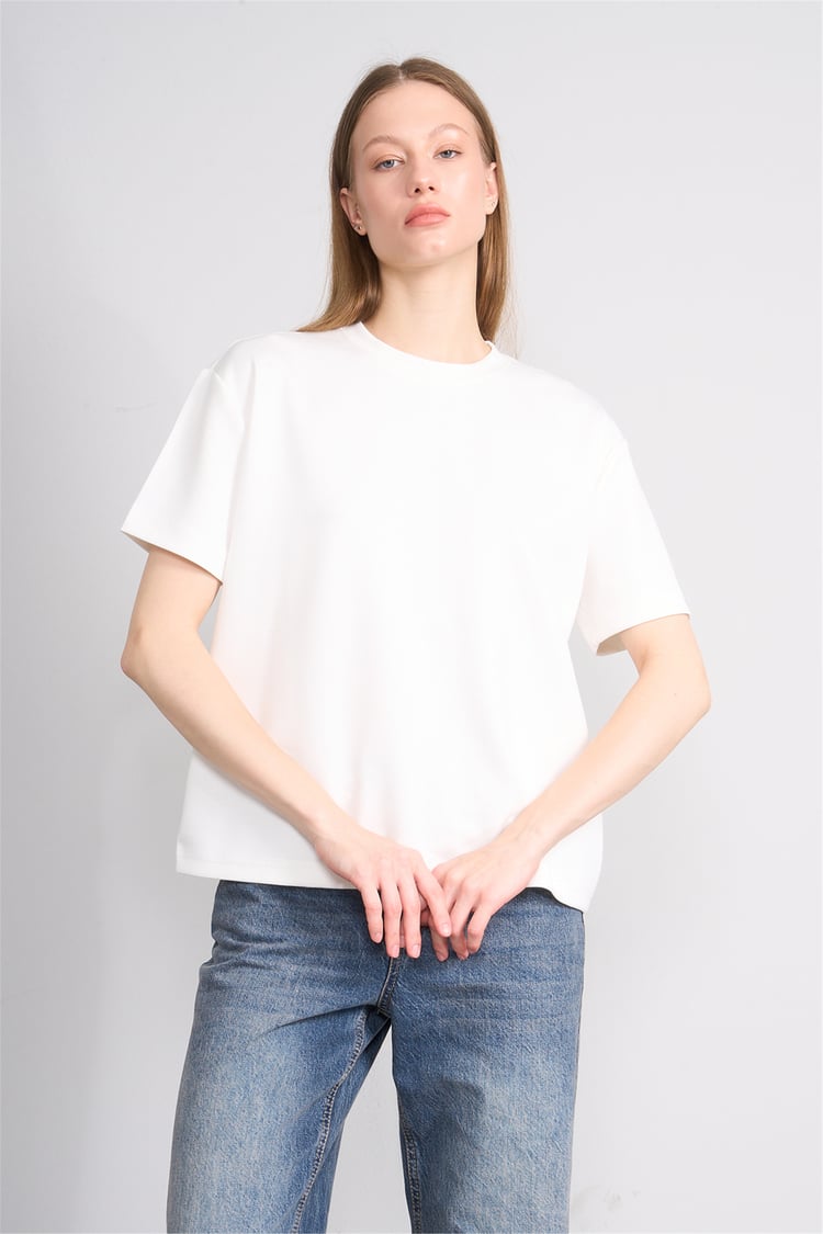 Helly Y26 Mb-5620 Ekru Kadın Bisiklet Yaka Tişört S-Xl