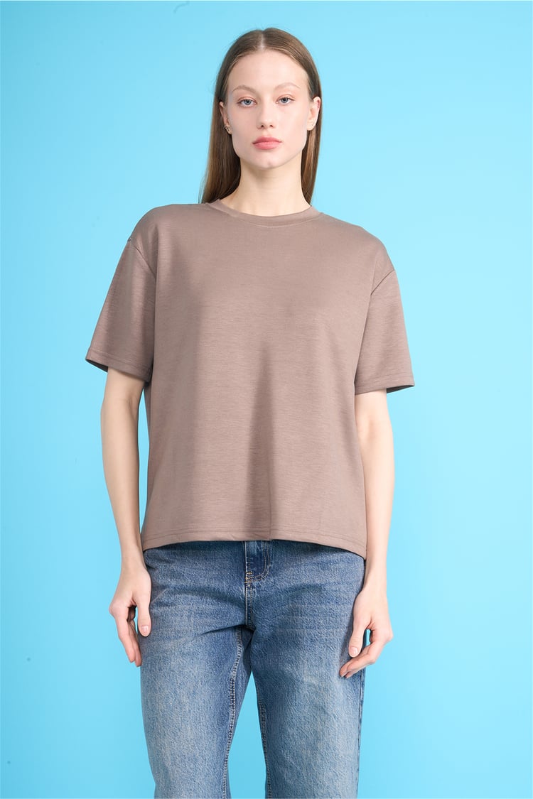 Helly Y26 Mb-5620 Kahve Kadın Bisiklet Yaka Tişört S-Xl