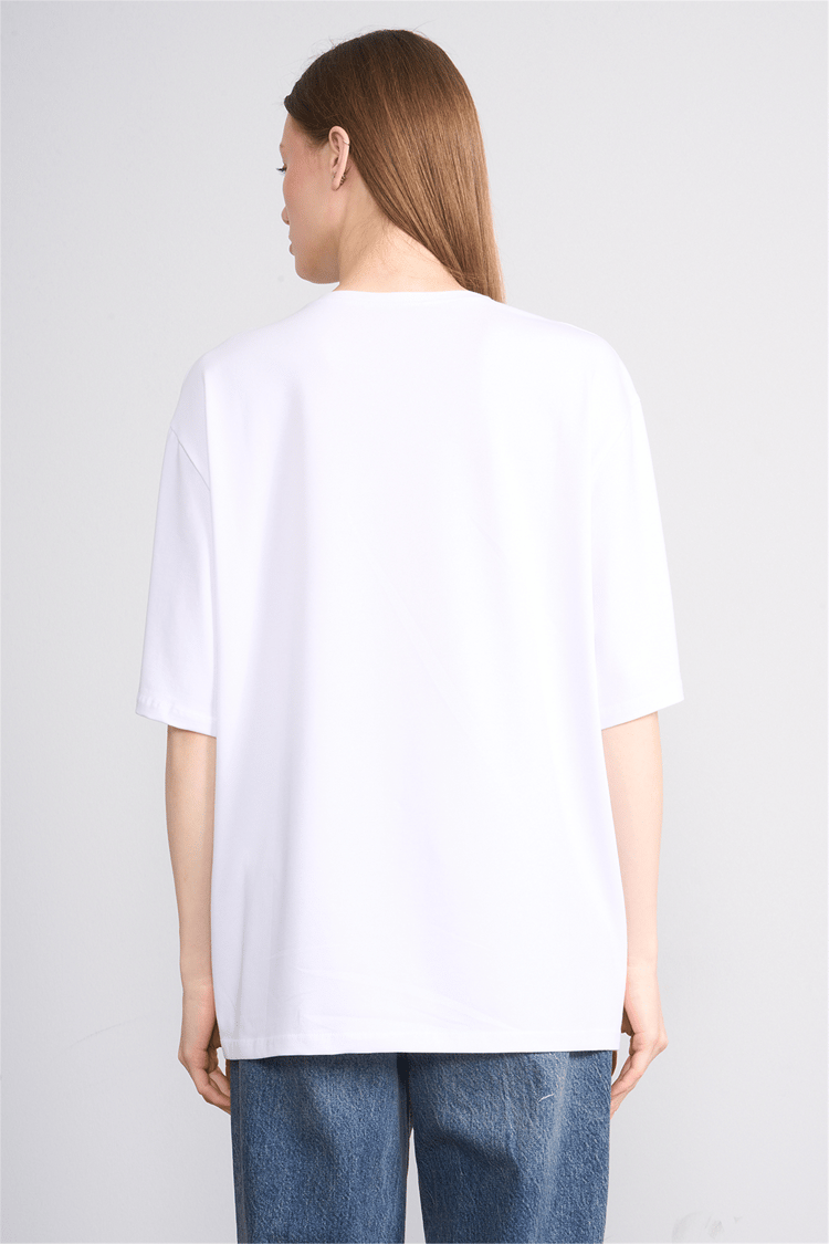Helly Y26 Mb-6056 Ekru Kadın Stockholm Yazı Baskılı T-Shirt