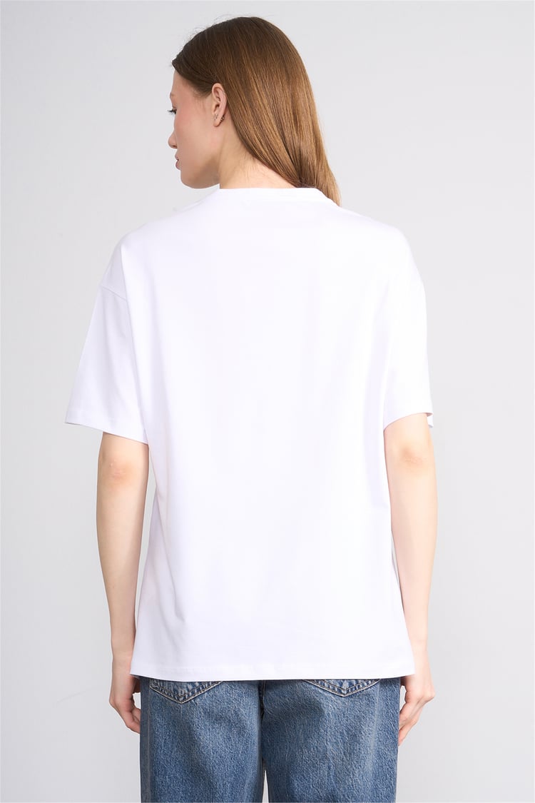 Helly Y26 Mb-7897 Ekru Kadın Yazılı T-Shirt S-Xl