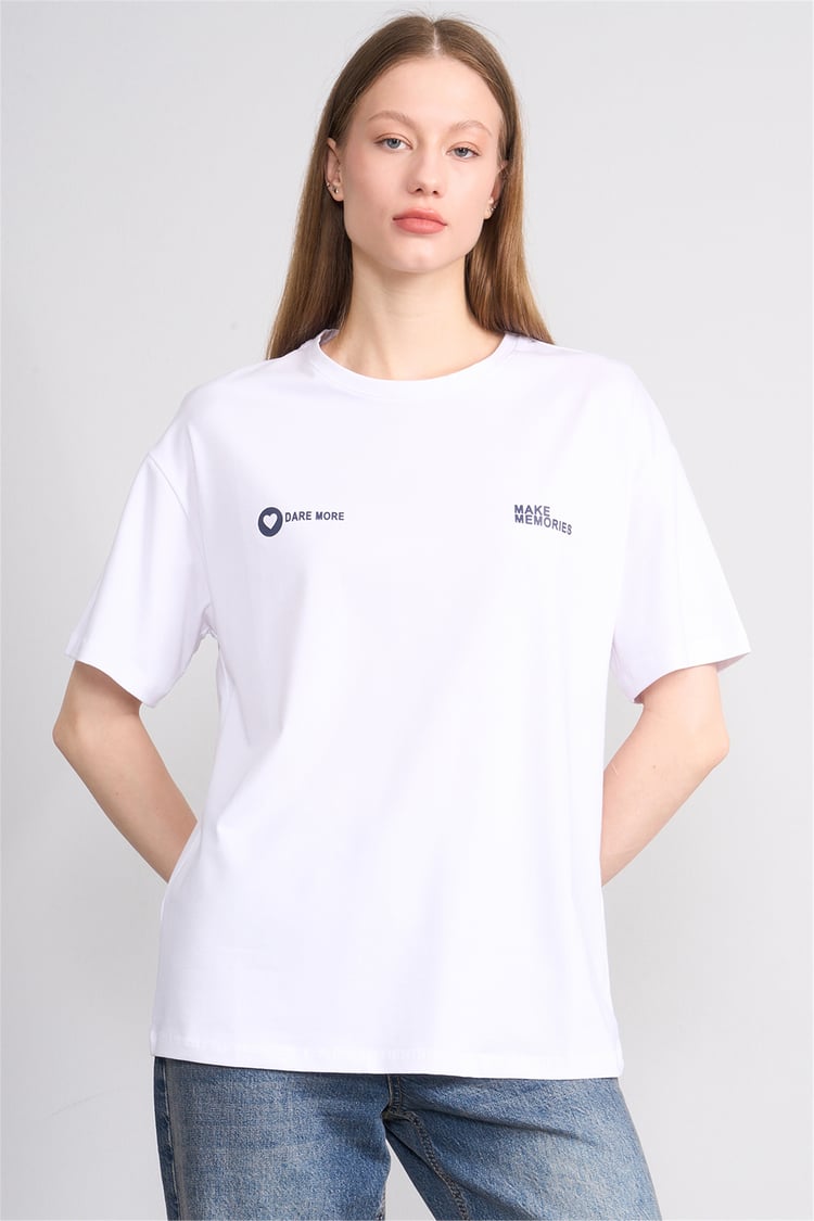 Helly Y26 Mb-7897 Ekru Kadın Yazılı T-Shirt S-Xl
