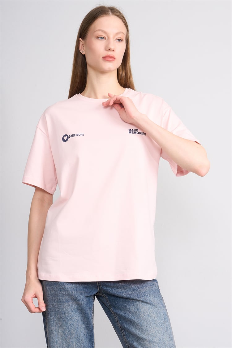 Helly Y26 Mb-7897 Pembe Kadın Yazılı T-Shirt S-Xl