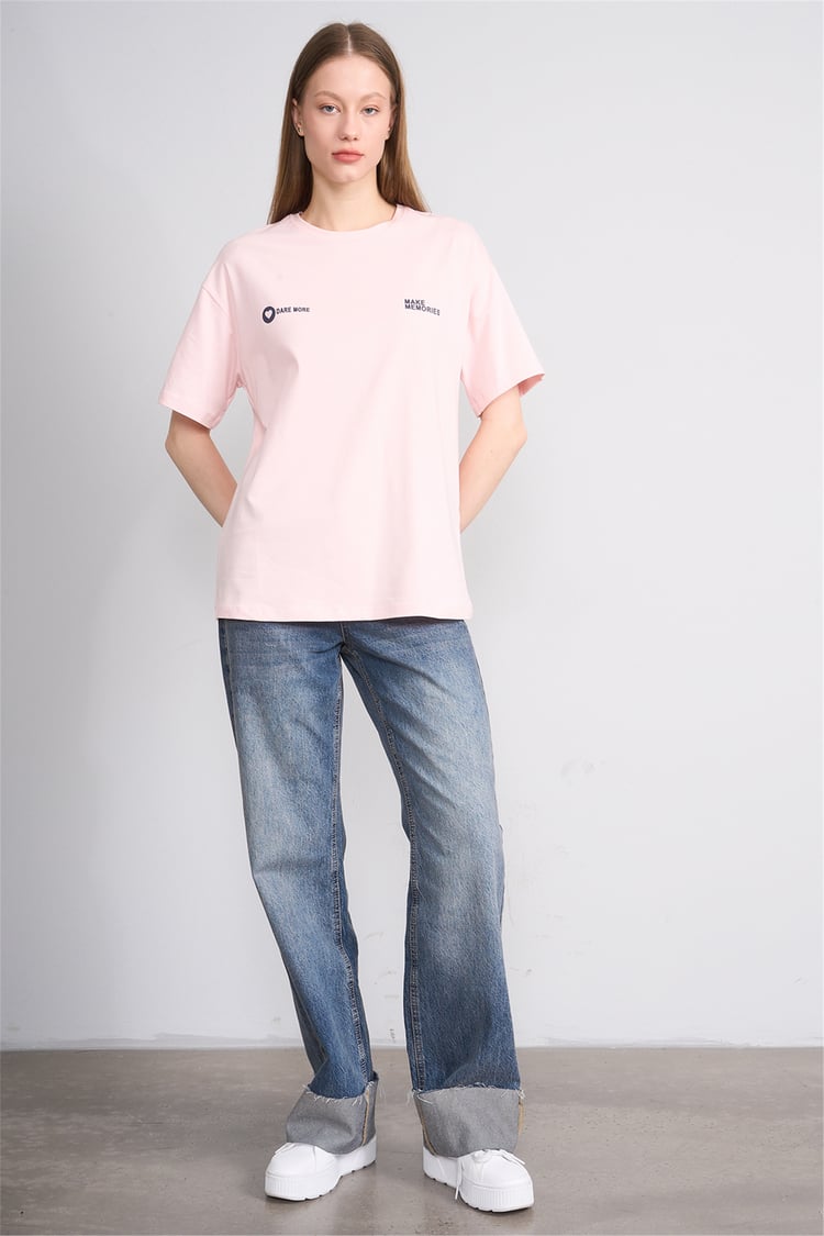 Helly Y26 Mb-7897 Pembe Kadın Yazılı T-Shirt S-Xl