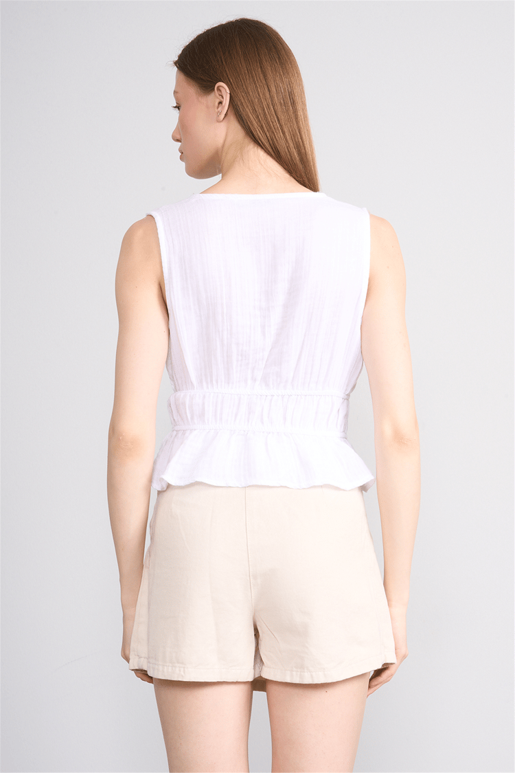 Helly Y26 My-7082 Ekru Kadın Müslin Kolsuz Bluz S-Xl