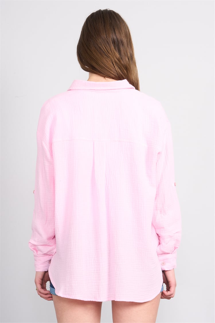 Hisset Y26 Gt1024 Pembe Kadın Müslin Arkası Pileli Gömlek 38-44