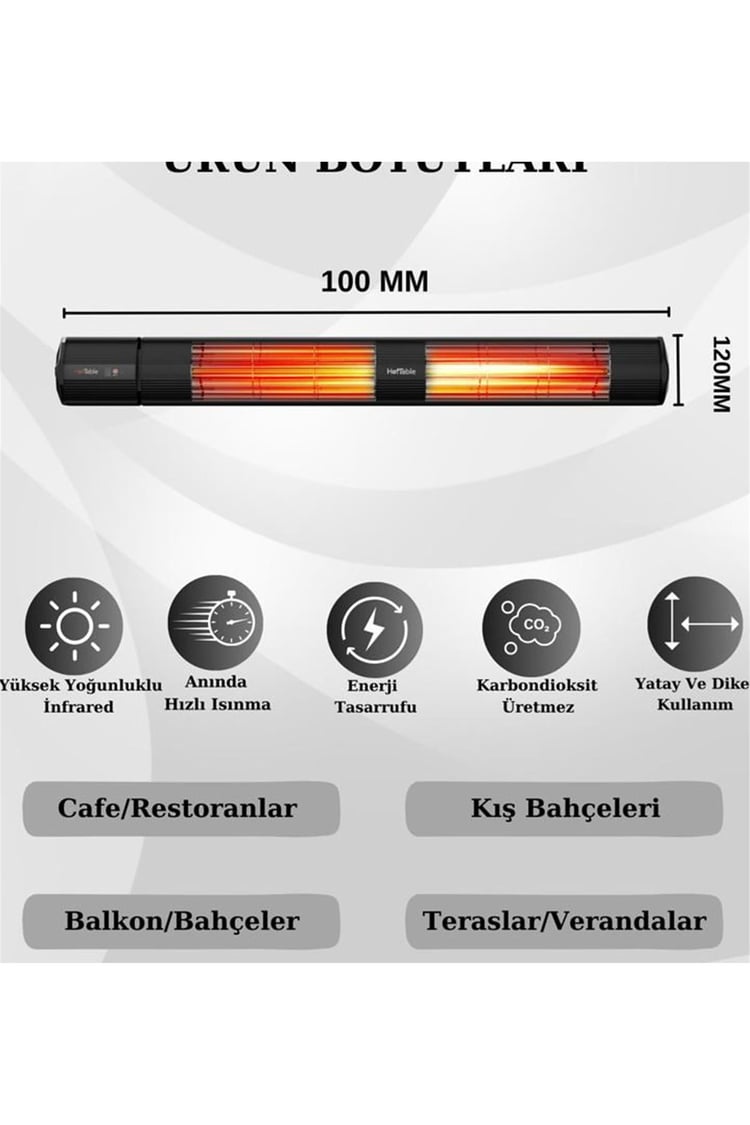 Hottable Classic Plus Duvar Tipi Dış Mekan İnfrared Isıtıcı 4000 Watt (U.kumandalı 5 kademe Isı ayarı)