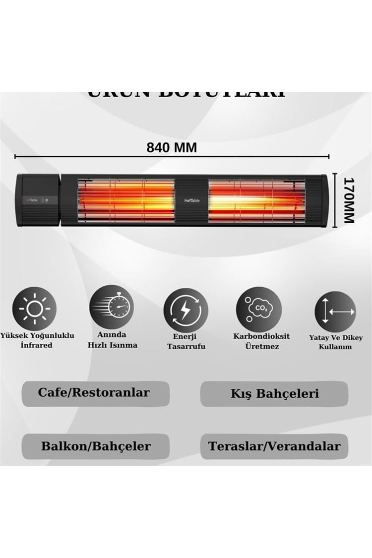 Hottable Supreme Plus Duvar Tipi Dış Mekan İnfrared Isıtıcı 3000 Watt (U.kumandalı 5 kademe Isı ayarı)