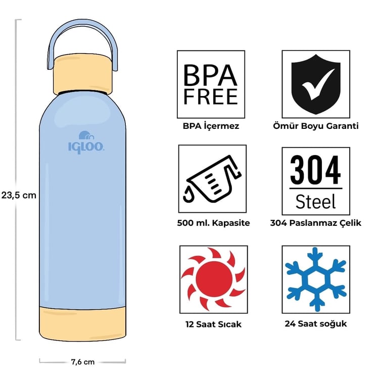 Igloo Hydrate Pro Termos 500ml-BUZUL MAVİ