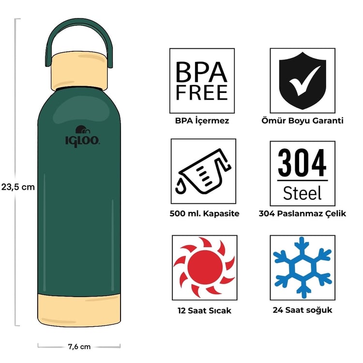 Igloo Hydrate Pro Termos 500ml-YEŞİL