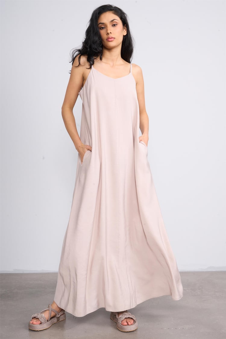 İkoll 1004530 Kum Kadın Askılı Modal Maxi Elbise