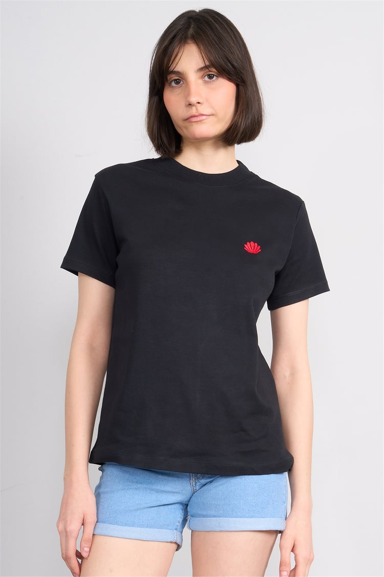 İkoll 1004963 002 Siyah İstiridye Nakıslı T-Shirt