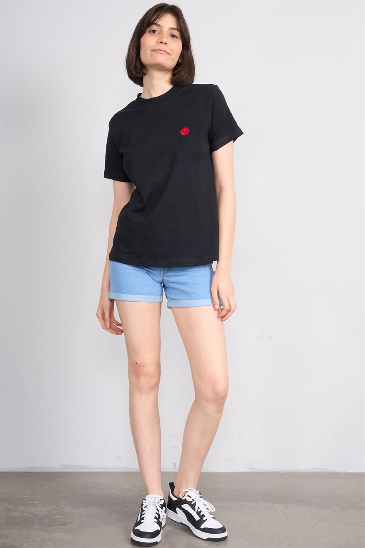 İkoll 1004963 002 Siyah İstiridye Nakıslı T-Shirt