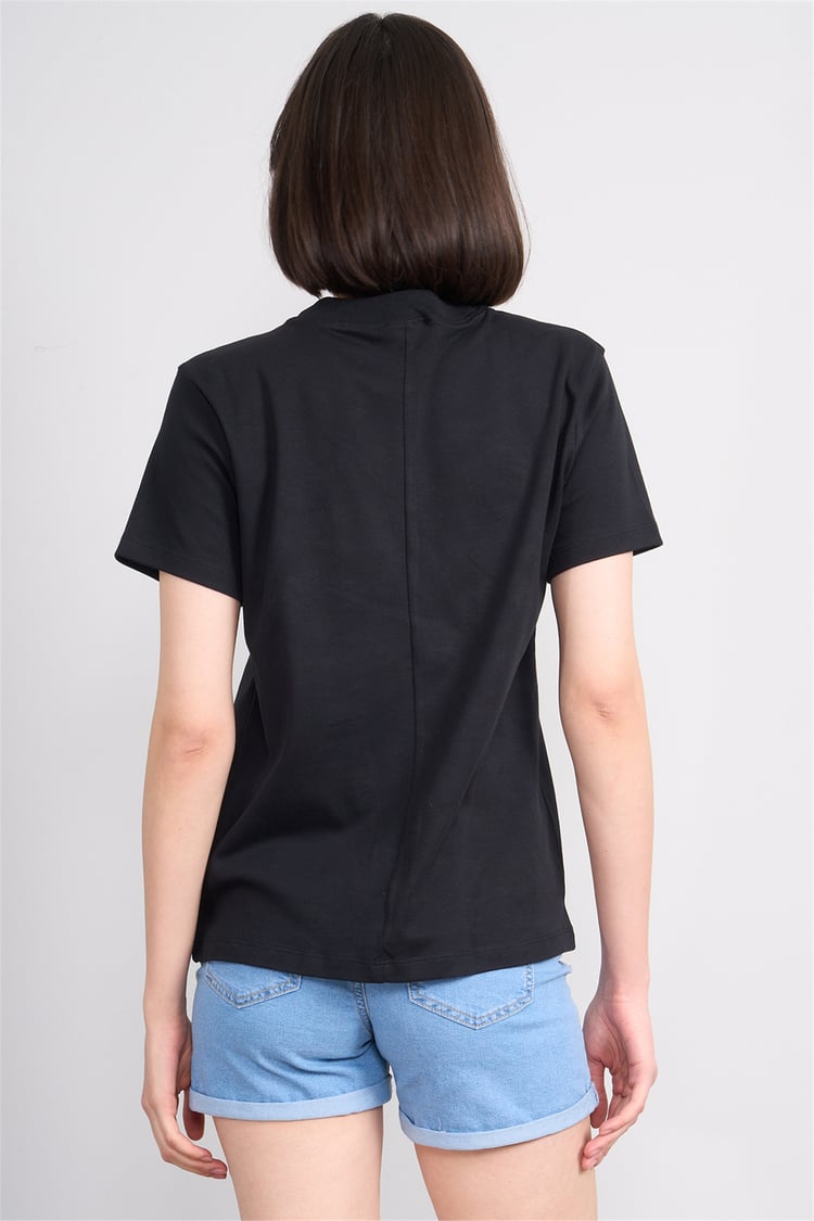 İkoll 1004963 002 Siyah İstiridye Nakıslı T-Shirt