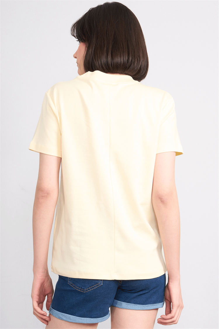 İkoll 1004963 008 Sarı İstiridye Nakıslı T-Shirt