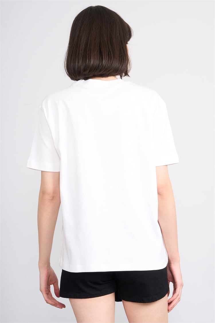 İkoll 1005112 007 Ekru Kabartma Baskı Interlok T-Shirt