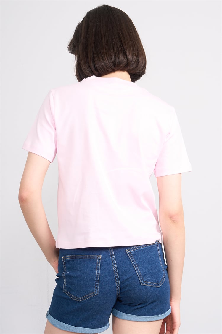 İkoll 1005114 025 Pembe Kalp Taşlı T-Shirt