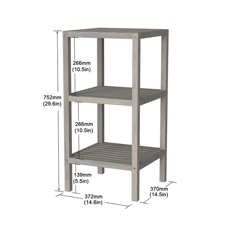İnterbuild Masif Akasya Ahşap 3 Katlı Raf Çok Amaçlı Masif Raf (Alaca Gri) - 672995