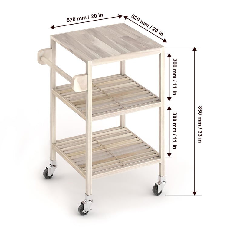 İnterbuild Masif Akasya Ahşap Holger Servis Arabası (520x520x850 mm) Org Beyaz - 674838